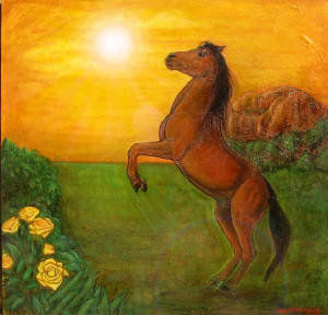 Year of the Horse - 22x22 canvas board Joe Namsinh