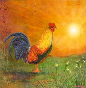 Year of the Rooster 22x22 canvas board Joe Namsinh